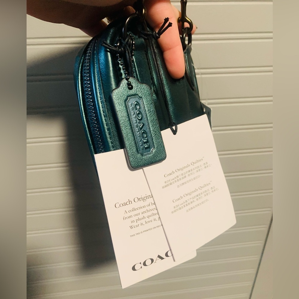 Coach Metallic Green Tall Camera Bag W/ Quilting Hard To Find NWT MSRP: $325.00 - Picture 5 of 16